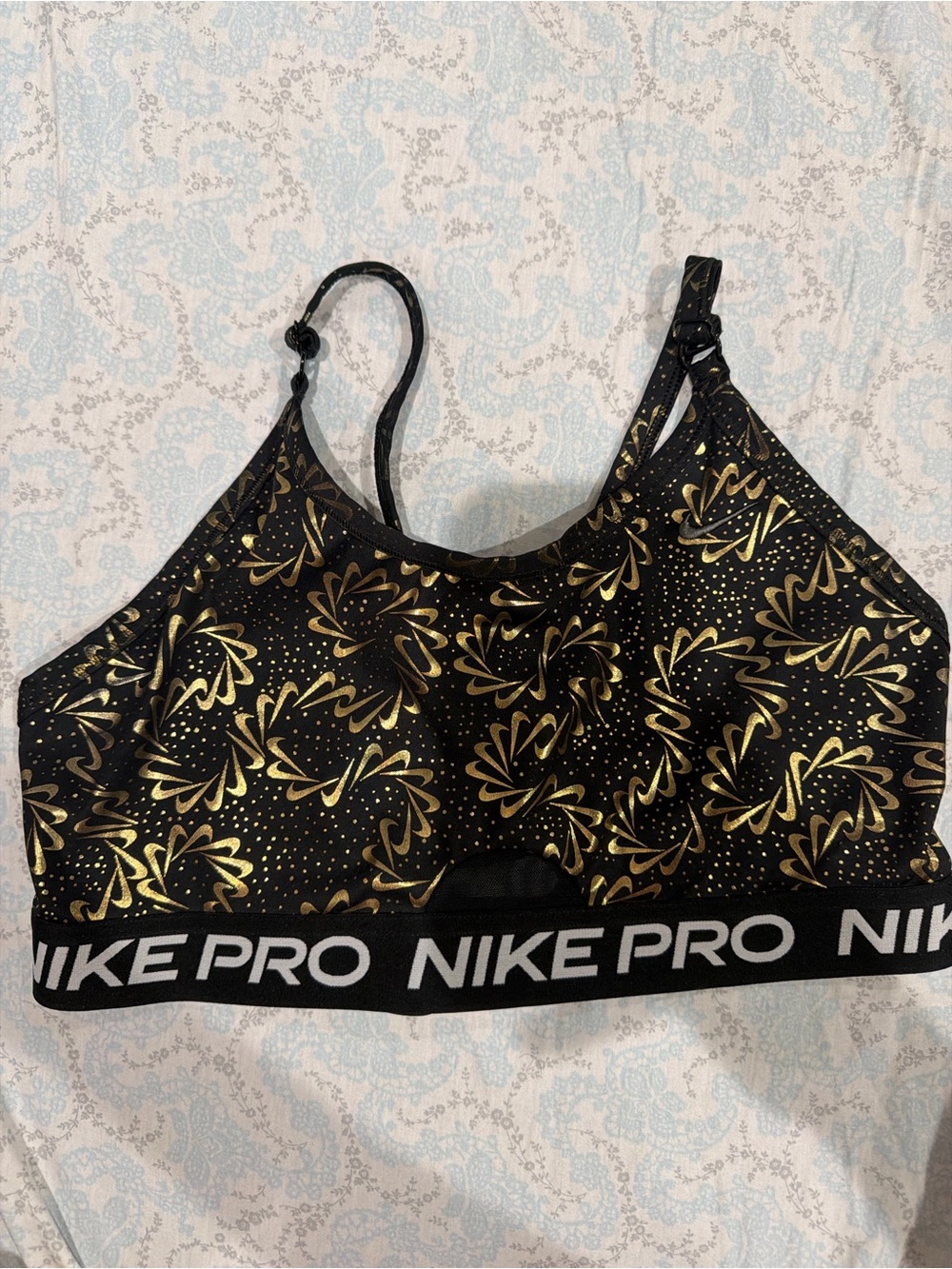 Nike Pro Black Sports Bra with Gold Floral Print